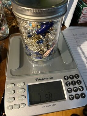 Mason Jar Filled with Blue and Gold Jewelry Charms craft only